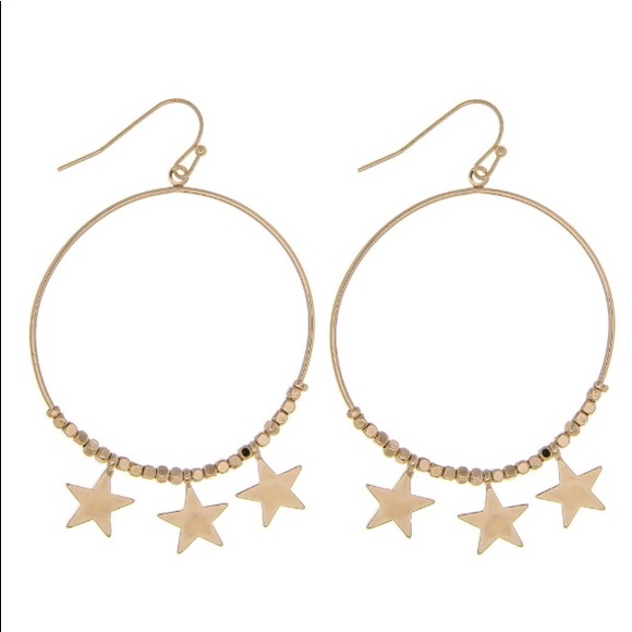 Jewelry - Gold Star Beaded Hoop Dangle Drop Earrings Trendy